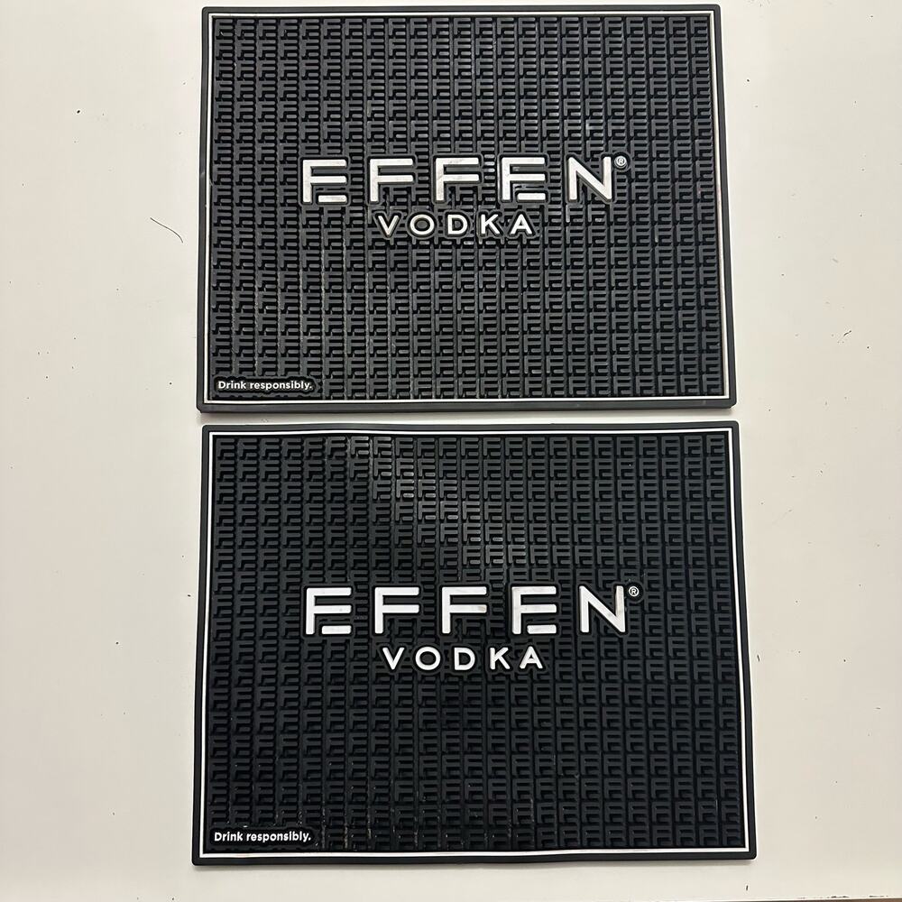 Set pf 2 Effen Vodka Rubber Mat black white square shape 14 x 11”